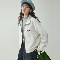 刺绣卫衣女拉链薄款外套春秋季新款韩版宽松立领开衫休闲短款上衣