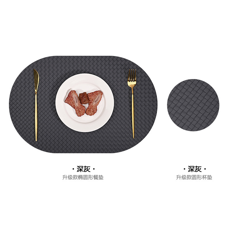 卸売レザーテーブルマット、汚れにくい、シンプルな北欧ハイエンド2色洋食マット、防水性と耐油性のディナープレートマット、クロスボーダー|undefined