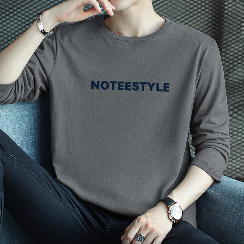 2026 New Style Pure Cotton Long-Sleeve T-Shirt for Men, Trendy Brand Printed Top, Loose Trendy Inner Wear, All-Cotton Base Shirt