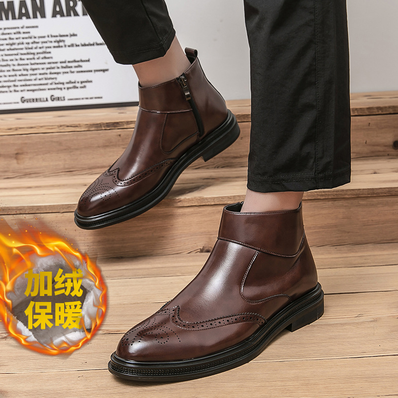 High top leather shoes 2022 autumn/winter new vintage carved men's boots Block British high top shoes Chelsea Martin boots