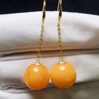 Натуральный медовый воск Серьги Круглые бусы Старый медовый воск 18K Золотые инкрустированные серьги Kotang ювелирные изделия происхождения оптом