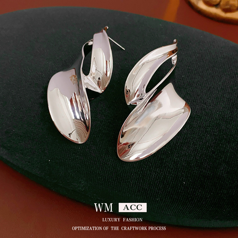 Pendientes de hoja retorcida irregular de aguja de plata Pendientes exagerados de todo fósforo europeos y americanos de moda Pendientes de nicho de lujo ligero de alta gama image 4