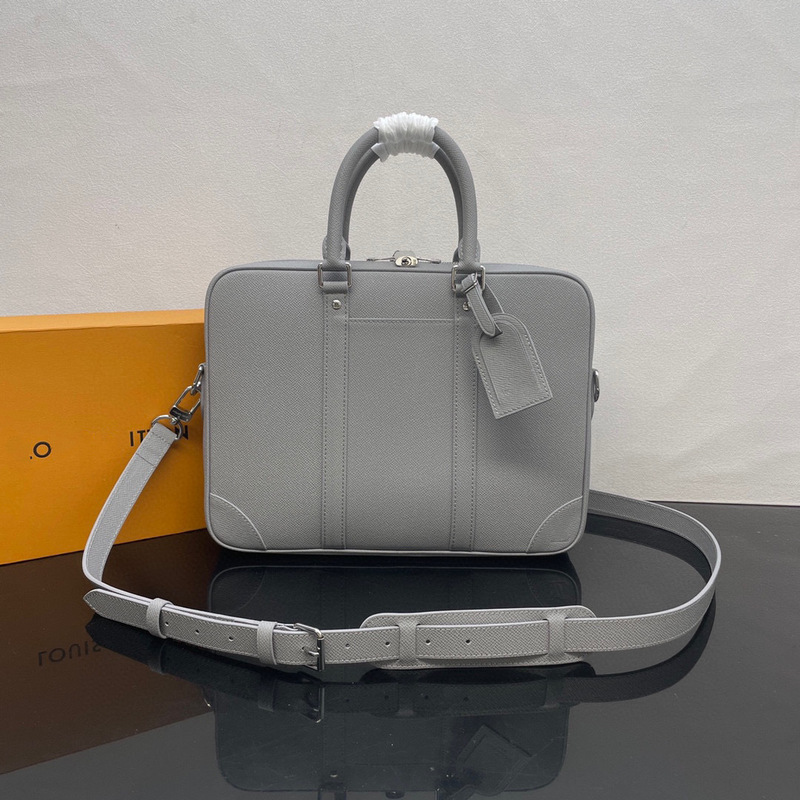 L Donkey Men's Shoulder Crossbody Bag Taïga Roche Grey Luxury Grain Leather New Arrival Briefcase high quality