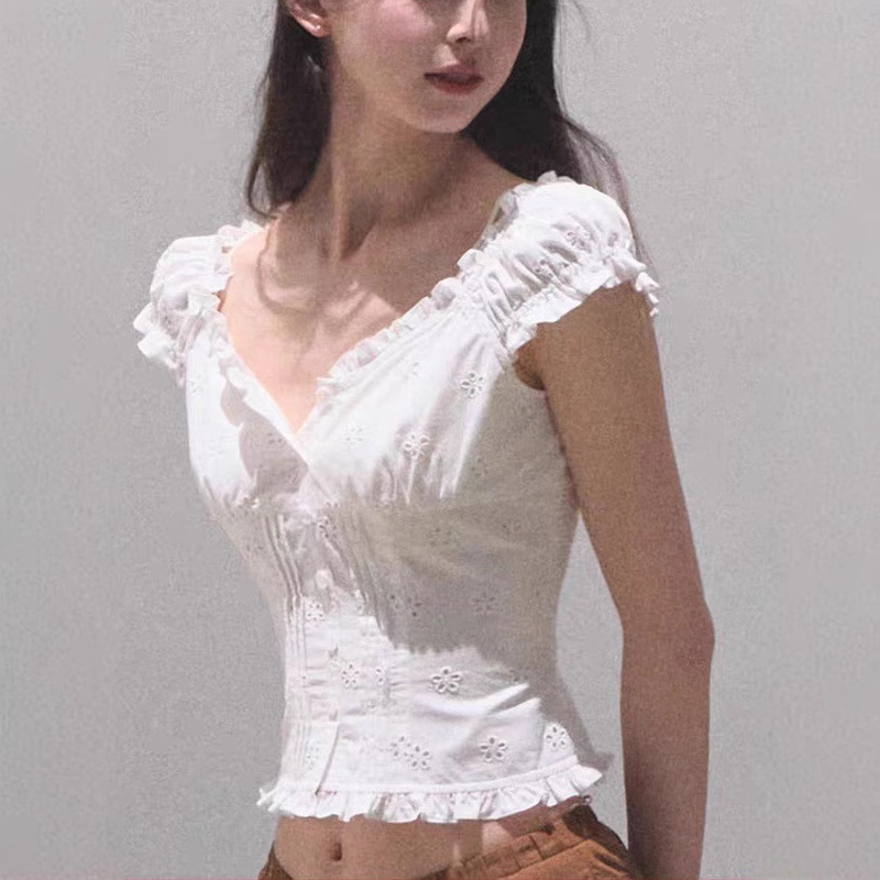 "Twelve and a Half O'Clock on a Sunny Weekend" Cotton Elegant Slimming Look and Whitening Top T-Shirt Shirt