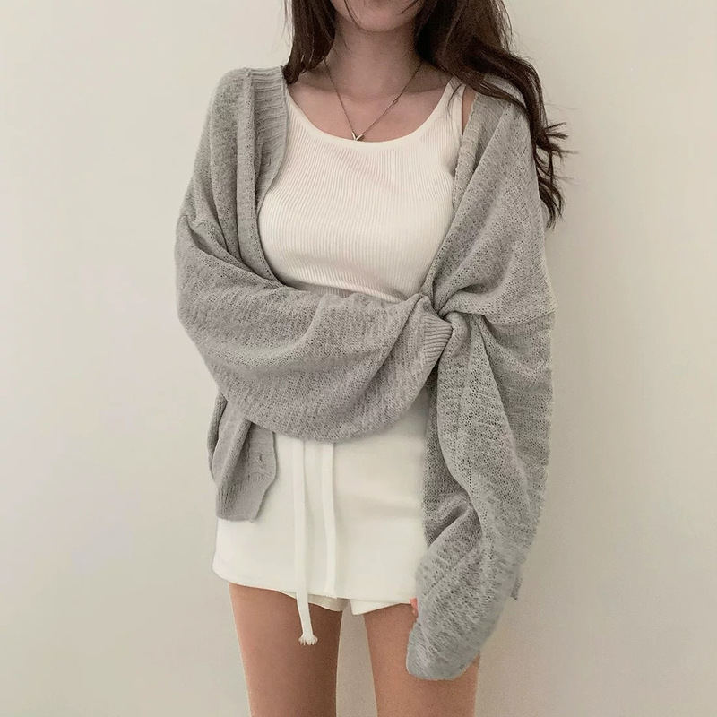 2026 Autumn New Korean Chic Loose Thin Coat New Long Sleeve Sunscreen Knit Cardigan Top for Women