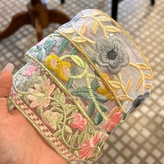 新款中式刺繡花朵高級感民族風壓發小眾設計繡花頭箍髮飾女出遊玩