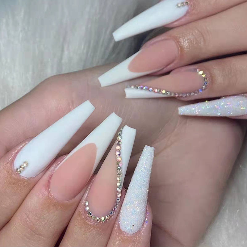 Cross-border European and American Ballet nail long white French wear nail New Aurora flash nail anime nail S152 Cross-border European and American Ballet nail long white French wear nail New Aurora flash nail anime nail S152