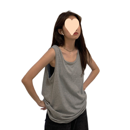 New trendy off-the-shoulder camisole with Korean style, outerwear fashion, sleeveless, loose fit, wind-length long dressy top.