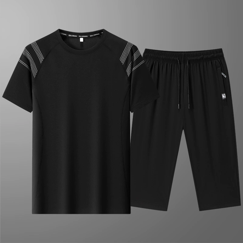 Silk sports suit, shorts, men's T-shirt, trousers, with short sleeve
