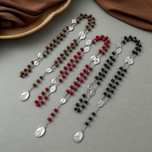 ebay跨境新品热卖哥特式七苦玫瑰经松木十字架长款念珠项链礼物