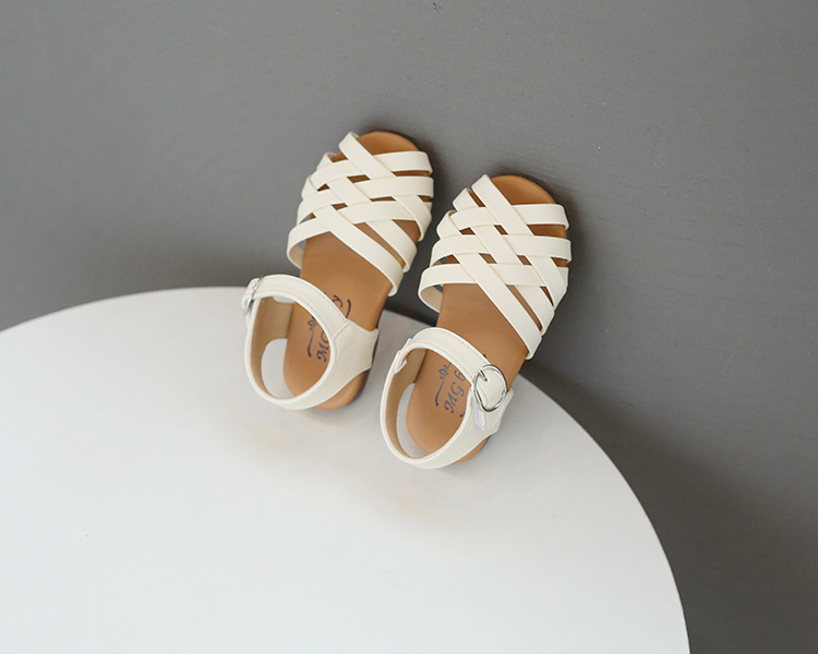 Baotou Sandals with Soft Sole Korean Hollow Small Leather Summer New Girl's Roman 2022 Children's Shoes_voghion.com