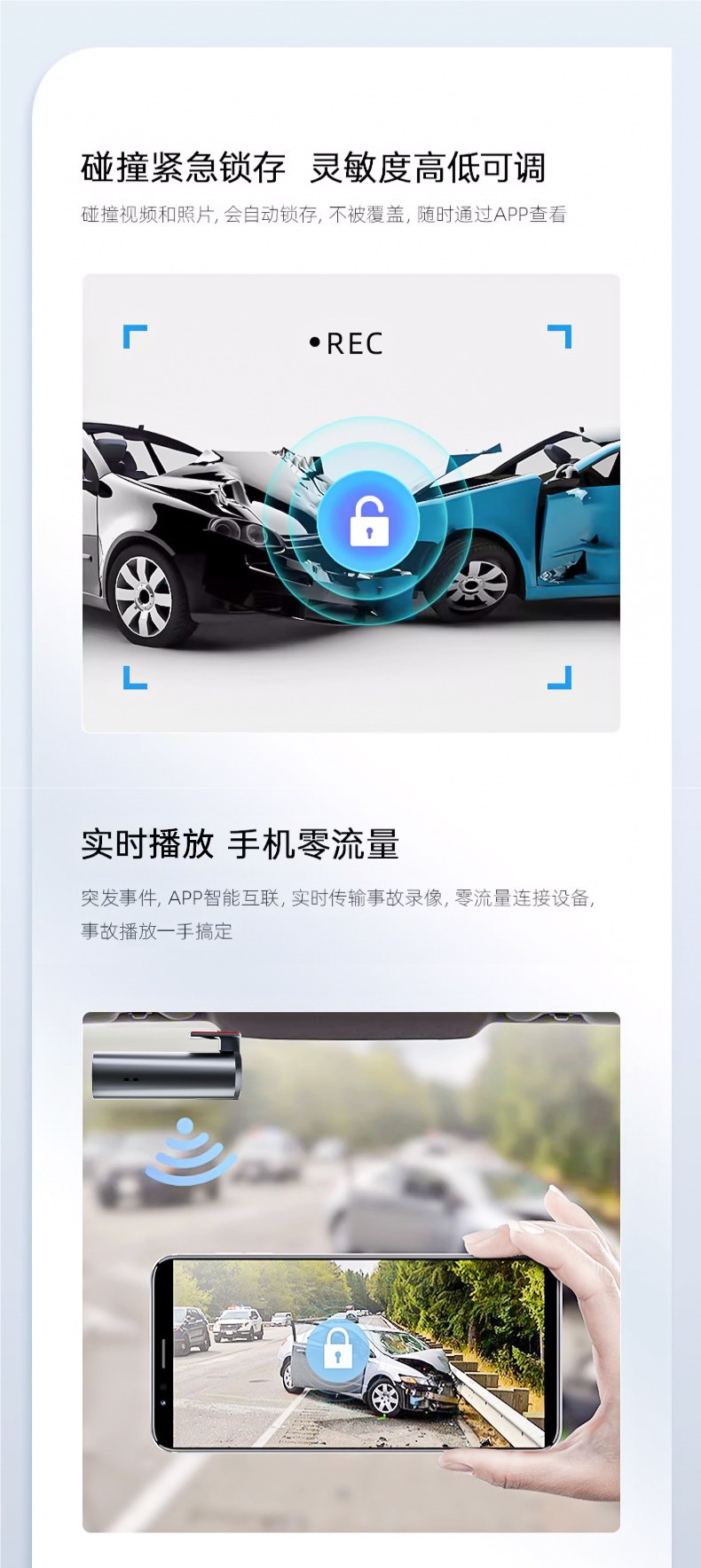 Modern high-definition 2026 new model car dashcam with parking monitoring, 360-degree interior recording, USB connection, no wiring required