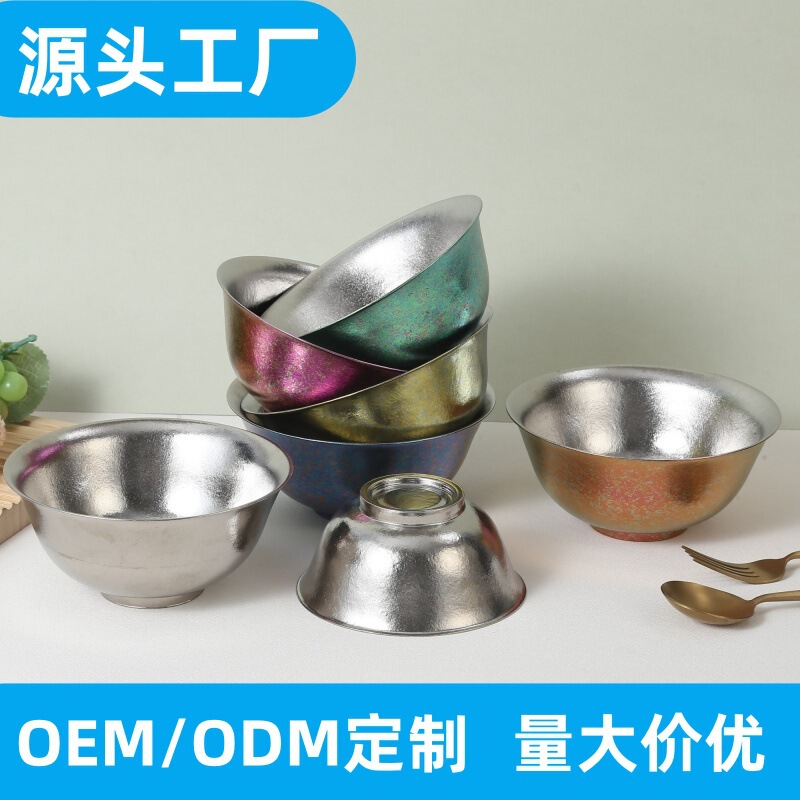 Titanium Bowl, Pure Titanium Large Noodle Bowl, Retro Cold Noodle Bowl, Soup Bowl, High-Looking Ramen Bowl, Conical Bowl, Commercial Double-Layer Anti-Scalding Bowl