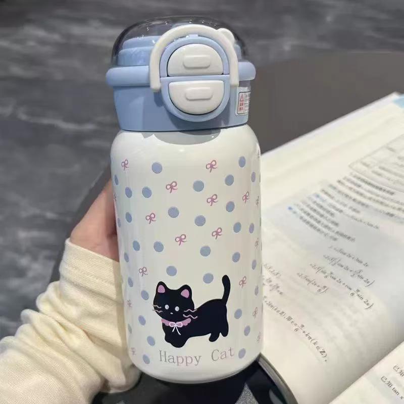 Taza termo de gatito simple, linda chica de alto valor, taza de sorbente para estudiantes, taza para beber doble de acero inoxidable 316 para niños