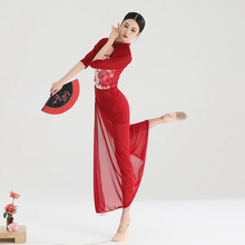 2023新款夏季古风舞蹈服性感中国风立领盘扣网纱古典舞表演练功服