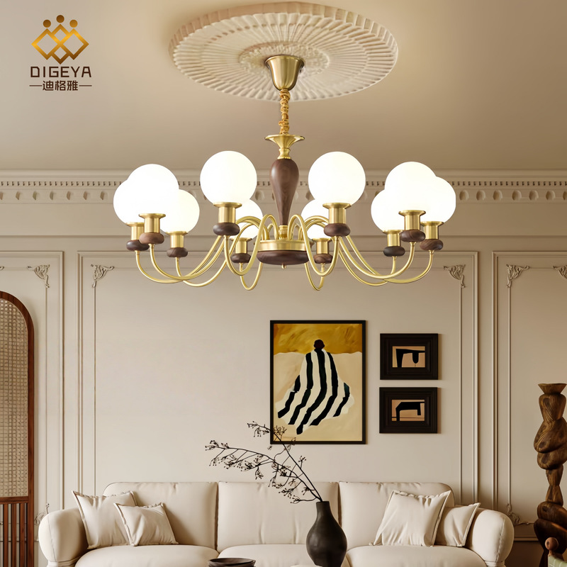 Digeya All-Copper Vintage-Style Living Room Chandelier American Retro Walnut Color Dining Room Bedroom Study Living Room Chandelier Digeya All-Copper Vintage-Style Living Room Chandelier American Retro Walnut Color Dining Room Bedroom Study Living Room Chandelier