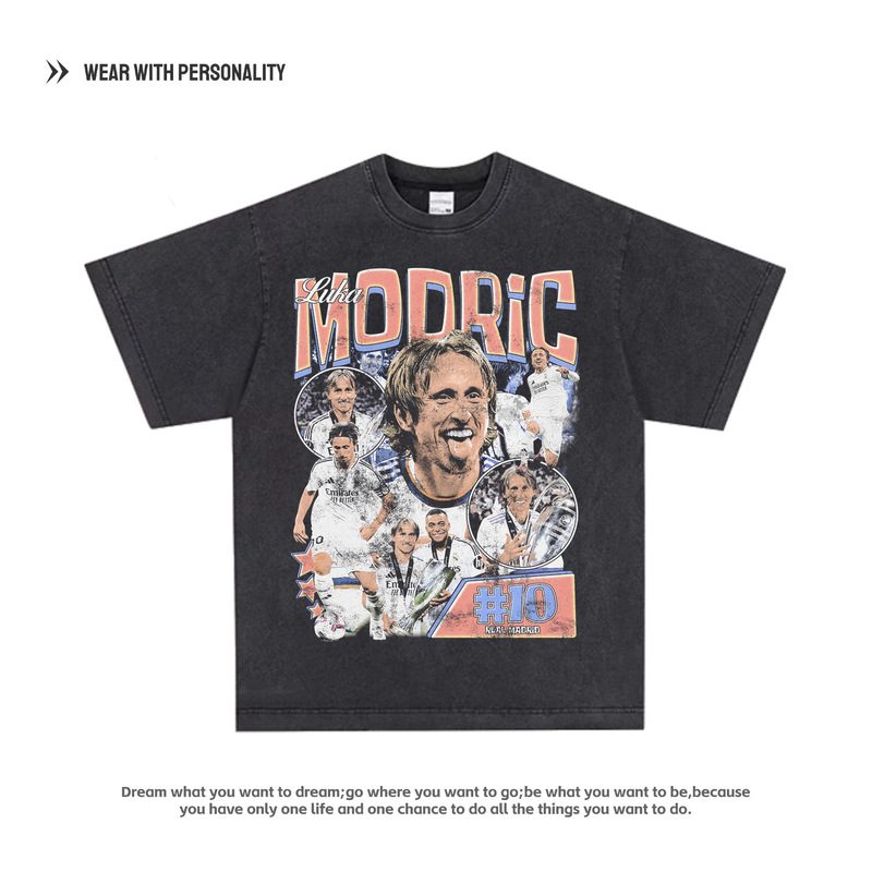 Trendy Real Madrid Modric Printed American T-Shirt Football Sports Loose Cotton Long and Short Sleeve Star Half Sleeve