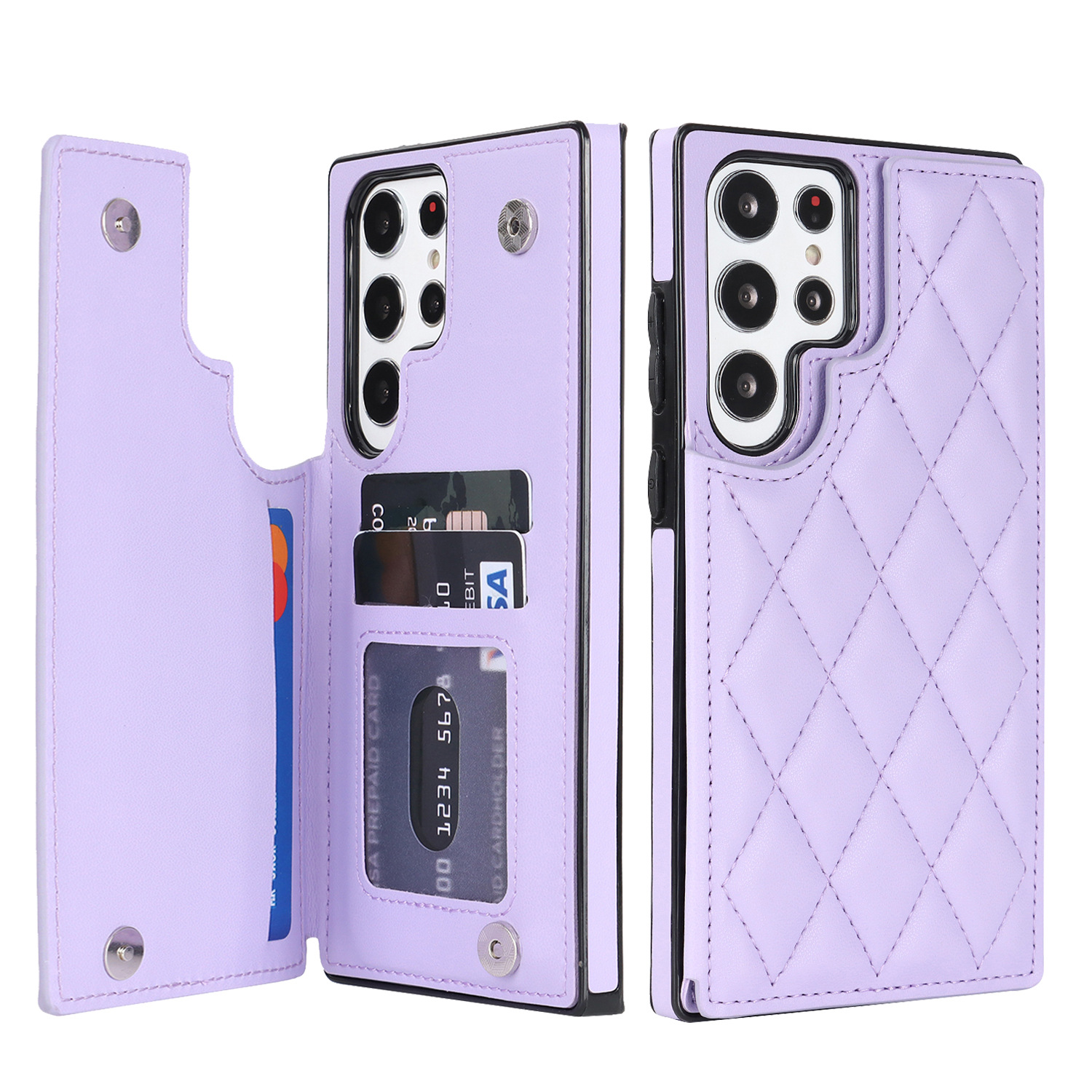 Suitable for Samsung A13 Phone Case A56 5g Card-Inserting Magnetic Back Cover S25Ultra Diamond Pattern Photo Frame Protective Leather Case