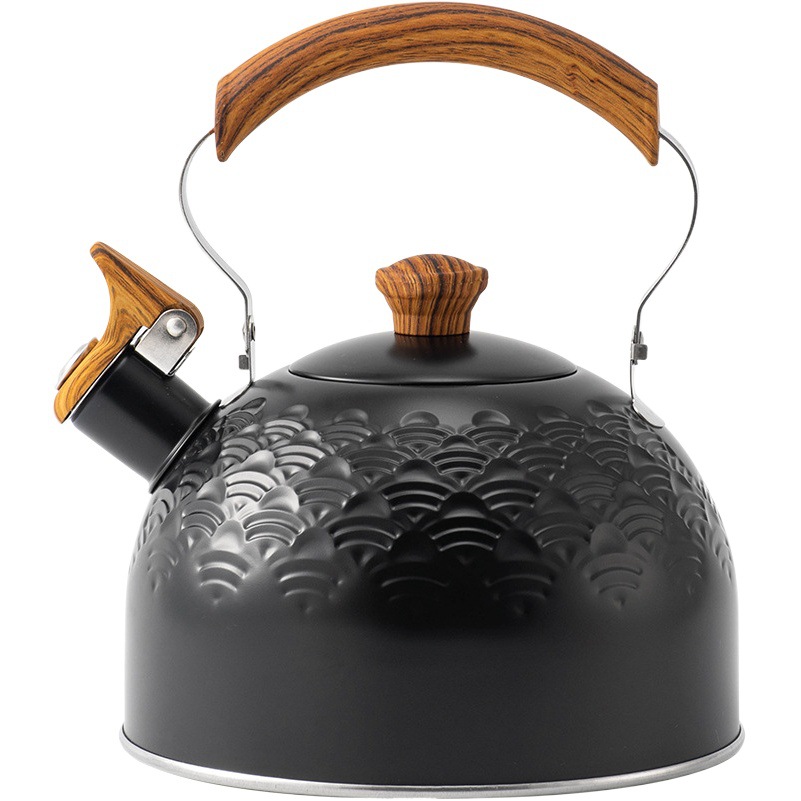 Original de estilo europeo Xiangyun patrón de acero inoxidable hervidor de agua 2.5L negro canto olla transfronteriza silbato creativo hervidor de agua