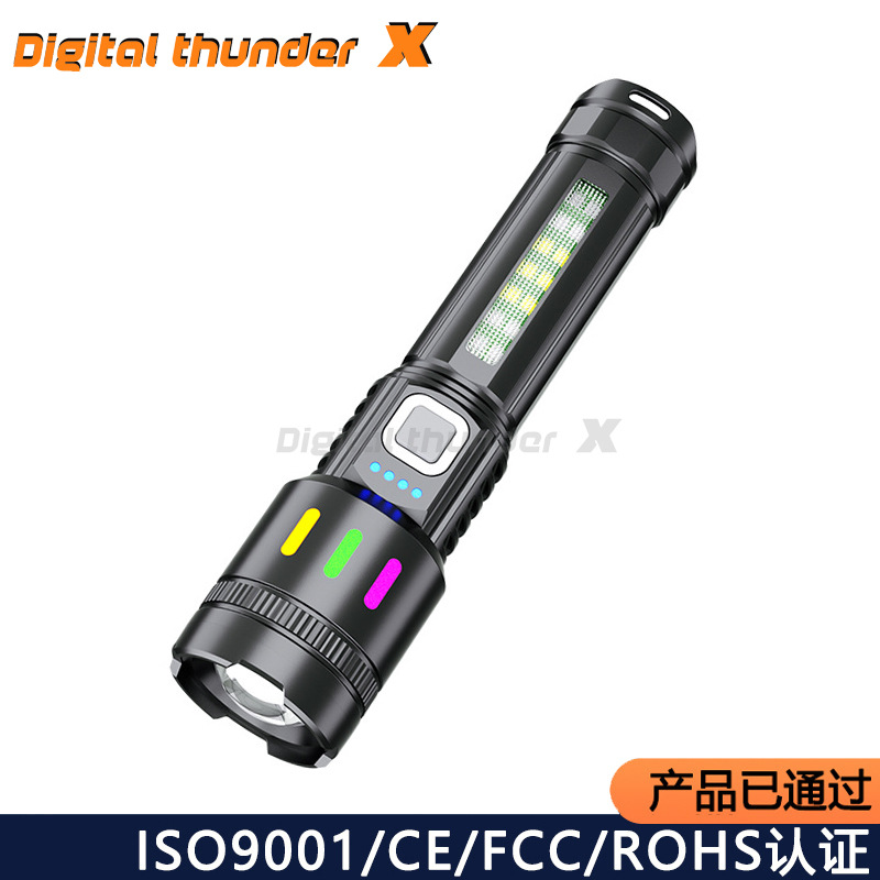 Nueva linterna LED multifuncional láser blanco gran linterna de inundación al aire libre larga duración linterna de pantalla digital multifuncional