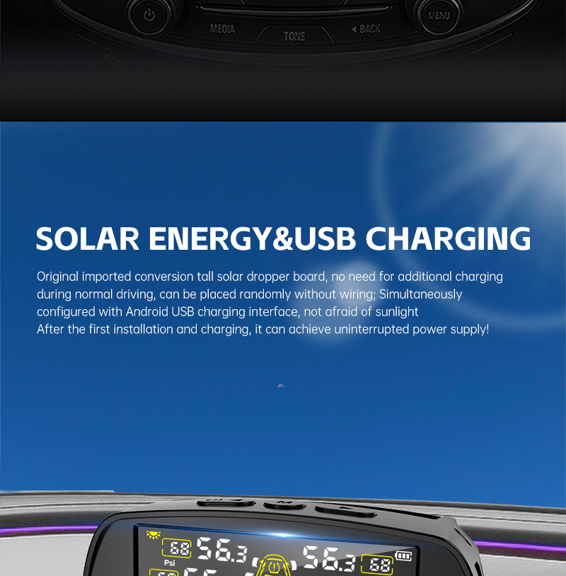 T22 Built-In Tire Pressure Monitor, External Universal Tire Detection Device for Cars, Wireless Solar-Powered Tire Pressure Monitor