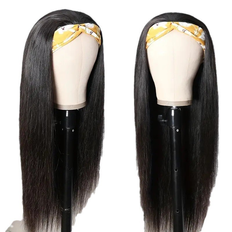Parrucca liscia con fascia per capelli – Capelli sintetici resistenti al calore in nero/marrone/bordeaux (24/26/28/30/32 pollici)_voghion.com