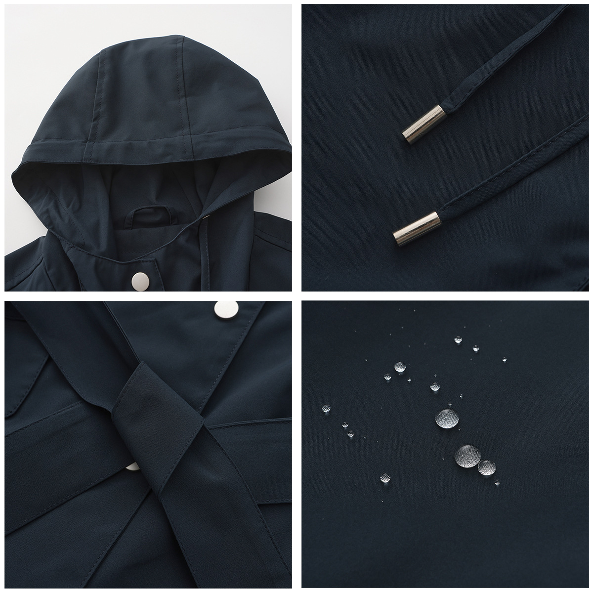 Women's Clothing Spring and Autumn Hooded Water Repellent Jacket with Belt Thin Casual Loose Windbreaker _voghion.com