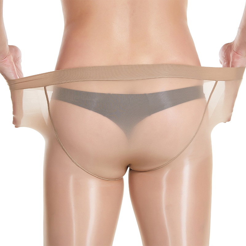 Qinghe más tamaño pantimedias aceitosas de los hombres extra grande en forma de U bolsa medias brillante transparente ultra-Delgado de alta seda elástica suave