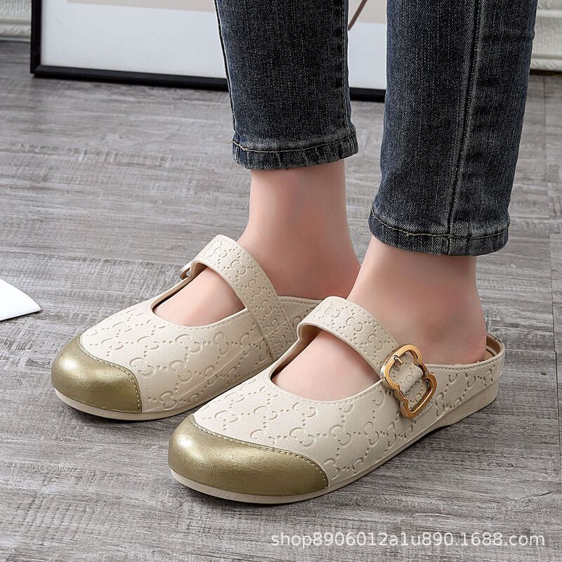 Cross-Border New Fashion Versatile Mixed-Color Closed-Toe Slippers for Women, Summer Casual Breathable Sandals, Flat Wedge Shoes