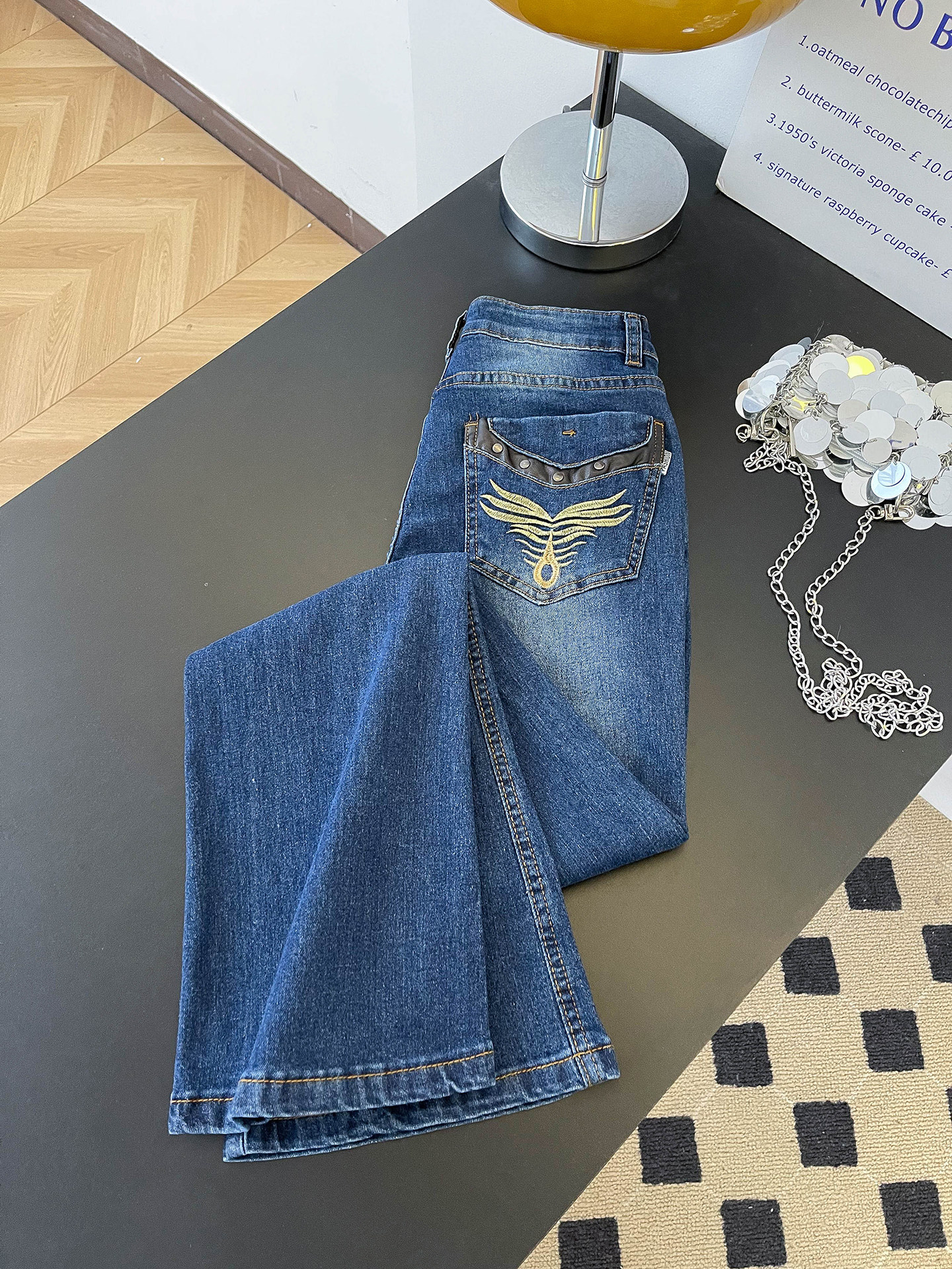 Women's Low Rise Straight Leg Jeans Embroidered Spicy Style Casual Trousers Spring Fashion With Pockets Slightly Flared Floor-Length_ecoleips.com