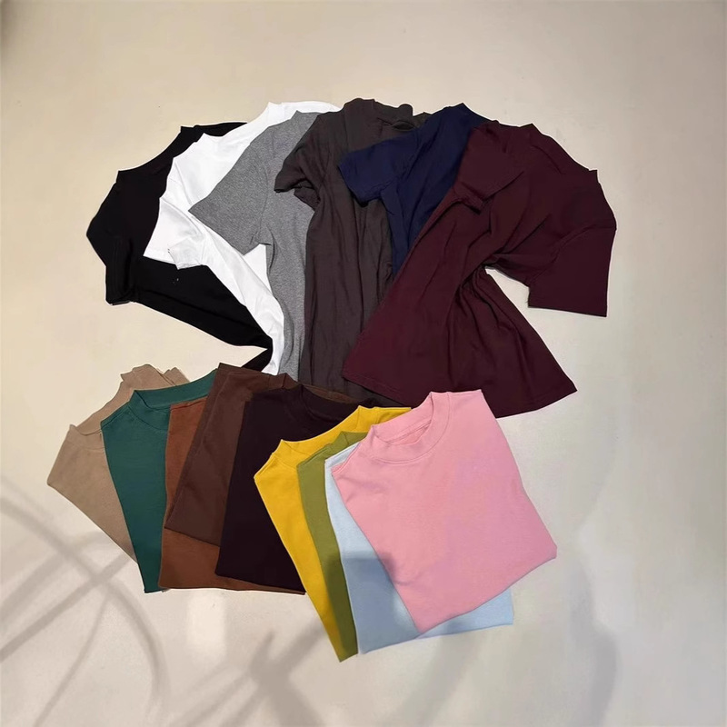 2025 early spring new round neck fashion Joker 92 cotton solid color short sleeve slimming top women's regular foreign trade wholesale