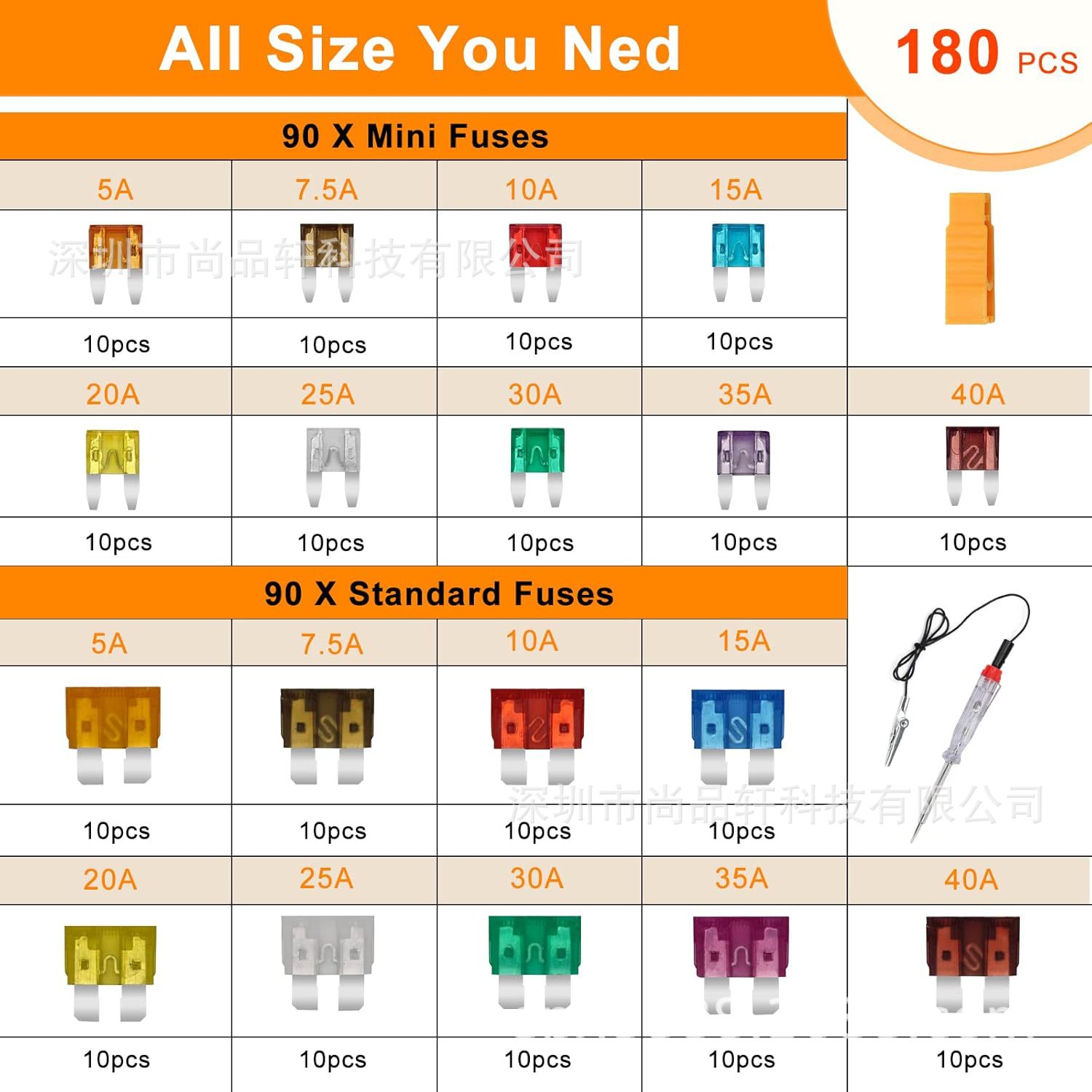 180-306PCS 中小号fuse mini迷你保险片组合套装试电笔车用保险丝