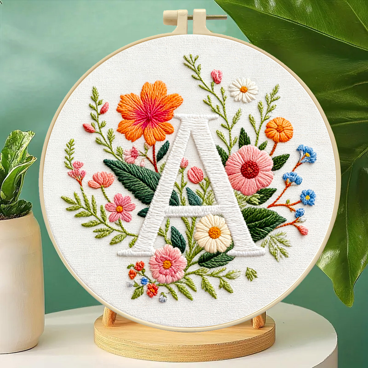 Bordado letra A floral bordado a mano material diy paquete europeo tridimensional transfronterizo Amazon venta caliente