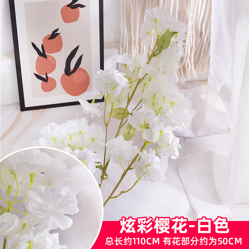 Simulación de flores de cerezo flor de plástico decoración flor falsa caña ingeniería paisajística al por mayor cifrado árbol de cerezo flores de seda de techo artificial