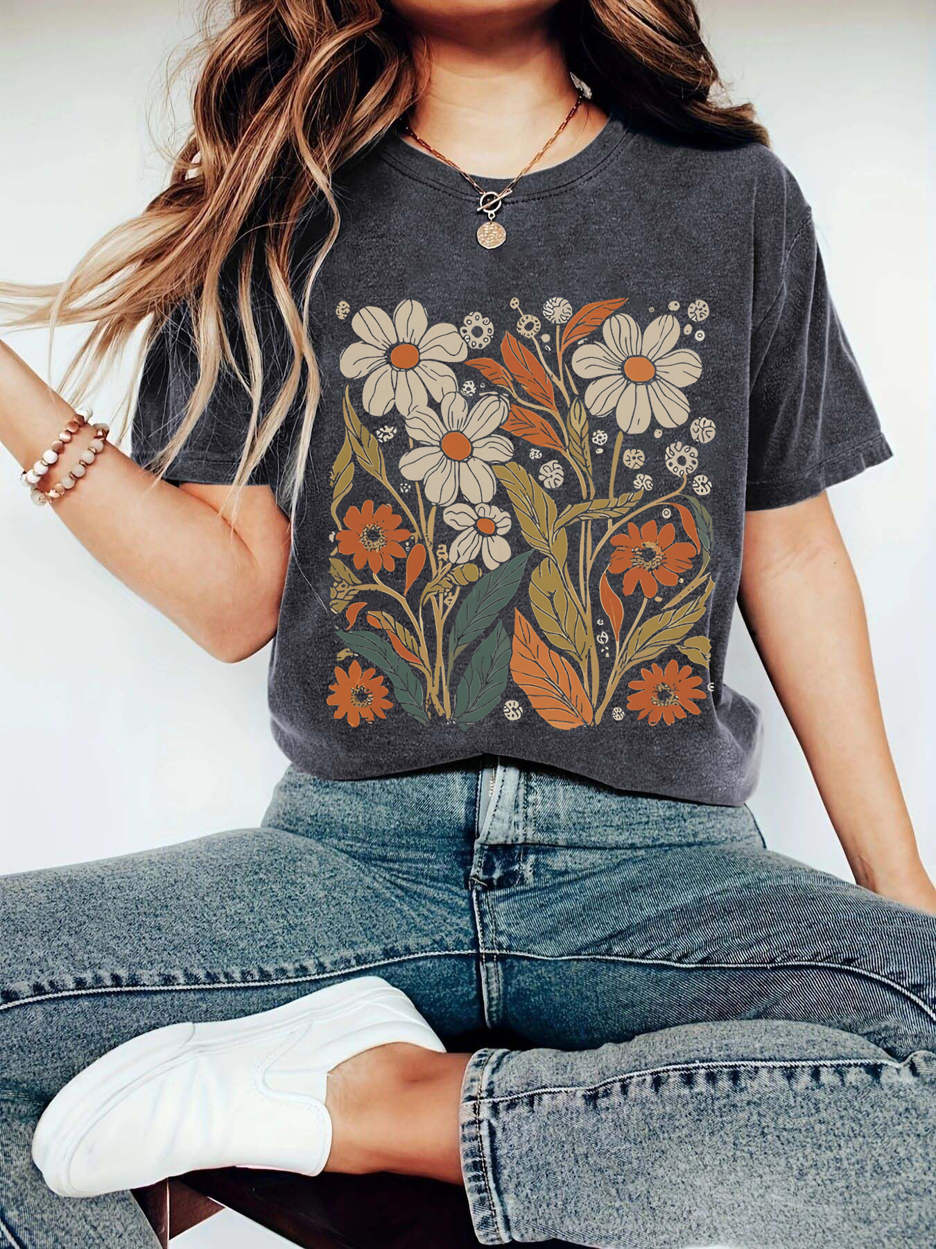 Amazon Europe and the United States summer women's plant flower pattern printing round neck short sleeve casual fashion foreign trade explosion T-shirt