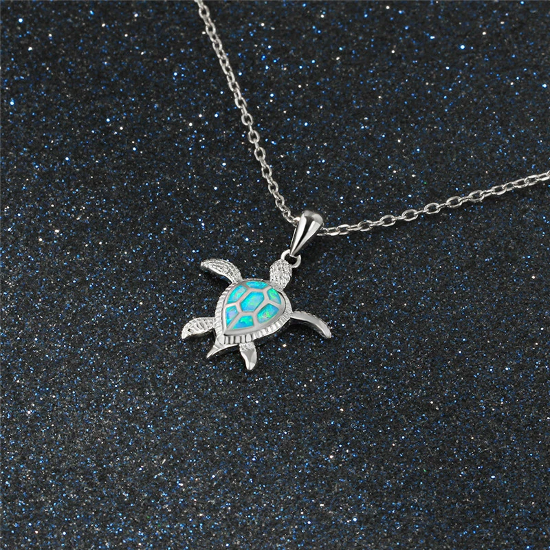 European and American hot -selling silver jewelry pendant Classic women's wild turtle inlaid OPAL female pendant temperament Australian treasure female crane