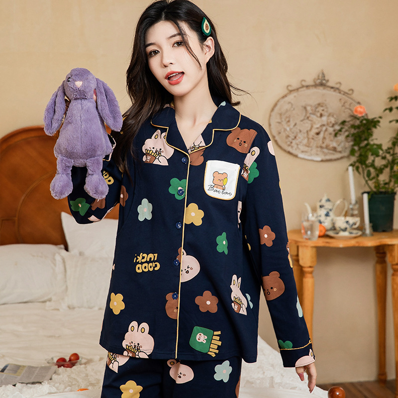 New confinement clothing cute cartoon cardigan spring and autumn prenatal and postpartum nursing pajamas long sleeve home wear for women