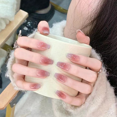 Wear nail B752 gray blue blush medium length tier blush gradient whitening pure desire style simple false nail sheet beauty