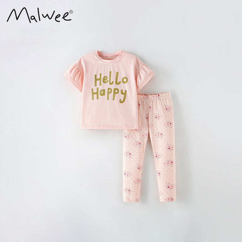 Malwee transfronterizo verano nuevo conjunto de ropa infantil infantil conjunto de impresión de dibujos animados para niños suelta piel transpirable dos piezas