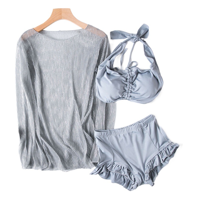 2026 New Fairy-Style Korean Ins Sexy Slimming Tummy-Concealing Three-Piece Bikini Set Long-Sleeve Swimsuit for Women