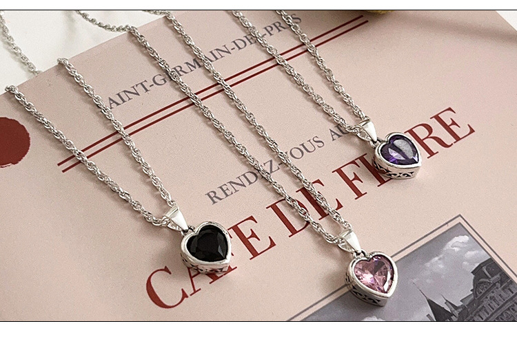Pendant Necklace Classification 925 Sterling Silver Zircon Inlay Heart Shape Pendant Necklace