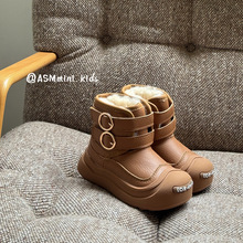 开口笑儿童加厚保暖雪地靴2025冬季新款男女童魔术贴防滑棉靴短靴