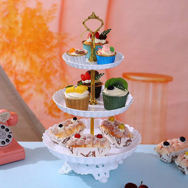 Plastic Three-Tiered Fruit Plate Dessert Stand Multi-Layer Fruit Tray Cake Stand Snack Rack Wedding Party Candy Tray Tableware