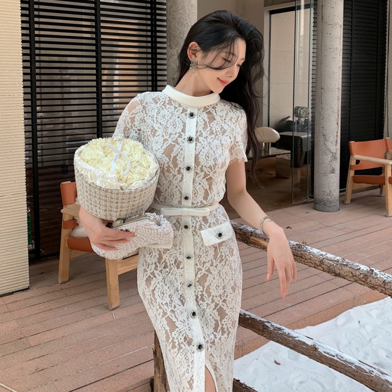 corset lace dress with sleeves Berylove Women Delicate White Homecoming Dress Lace Corset Mini Dress with Long Sleeves, White / US10