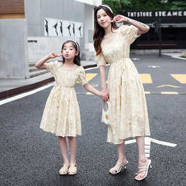 2807跨境亚马逊速卖通镂空印度圆领夏装亲子装母女连衣裙一件代发