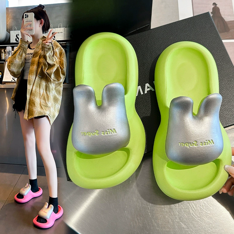 Модные женские тапочки на толстой подошве с милым медведем, летние домашние домашние тапочки, модные нескользящие уличные сандалии.