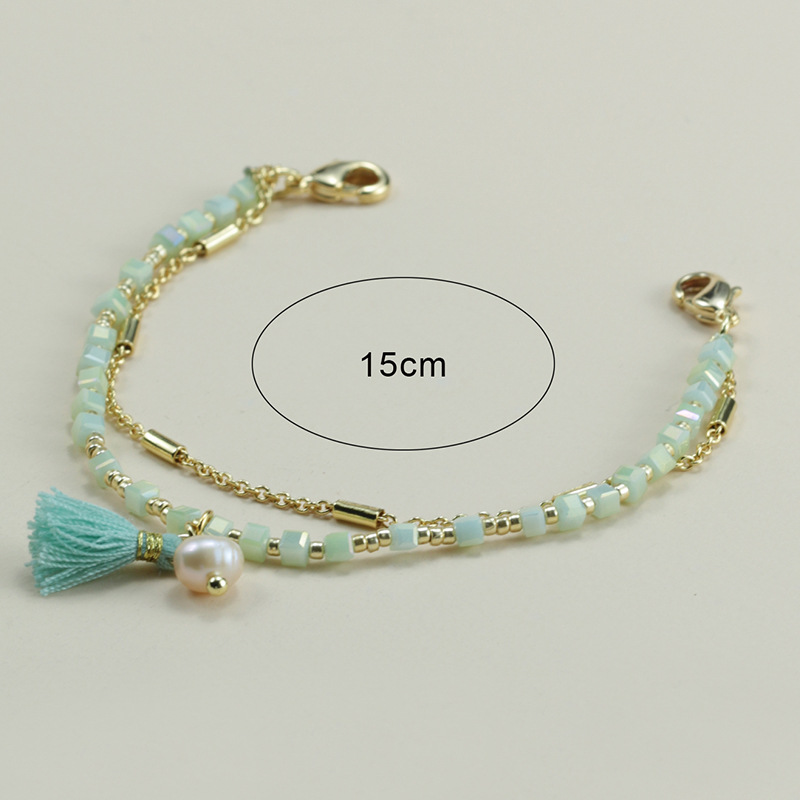 Fashion Round Stainless Steel Beaded Polishing Inlay Rhinestones Girl's Bracelets display picture 1