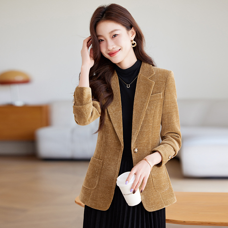 Chenille Casual Small Suit Jacket for Women 2024 Autumn and Winter New Korean Style High-End Elegant Versatile Suit Top