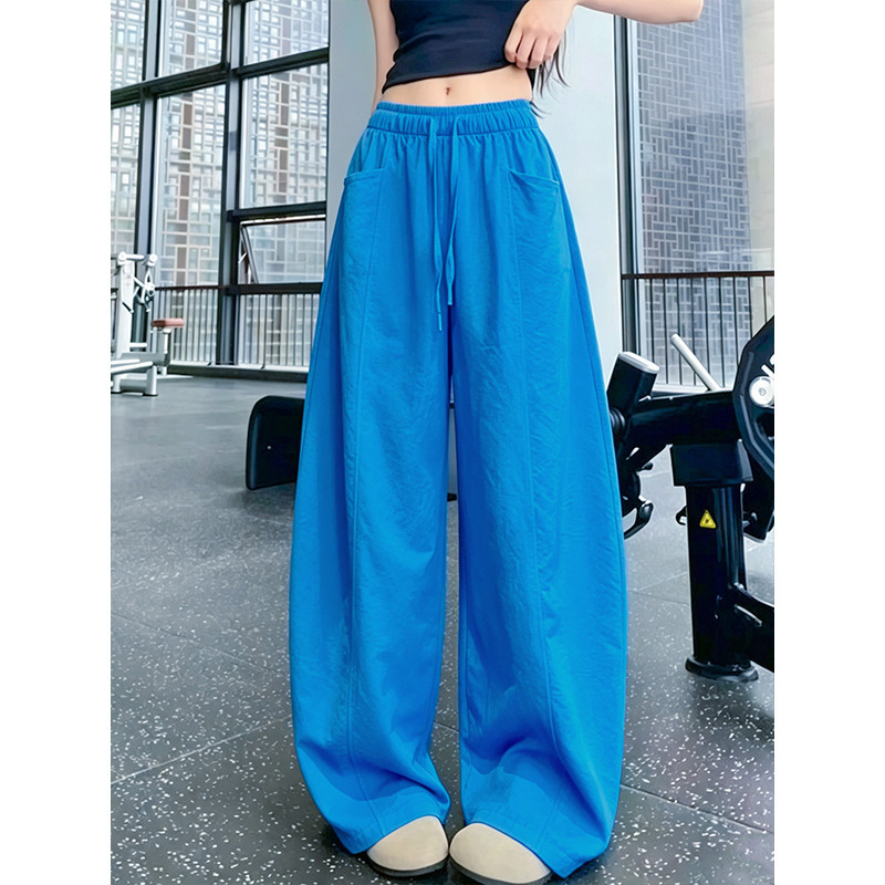 Blue sports quick-dry wide-leg long pants for women, new summer style, high-waisted, loose, slimming, casual, cool, balloon curved pants Blue sports quick-dry wide-leg long pants for women, new summer style, high-waisted, loose, slimming, casual, cool, balloon curved pants