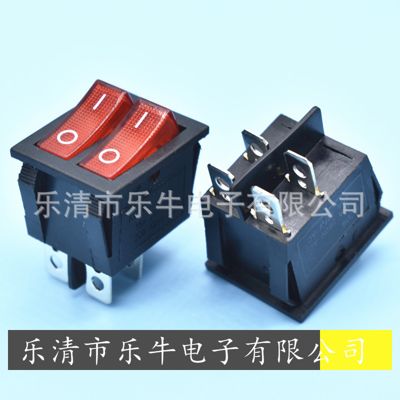 红色4脚双按键船型开关KCD6红色双联翘板开关KCD3 双联双按键开关